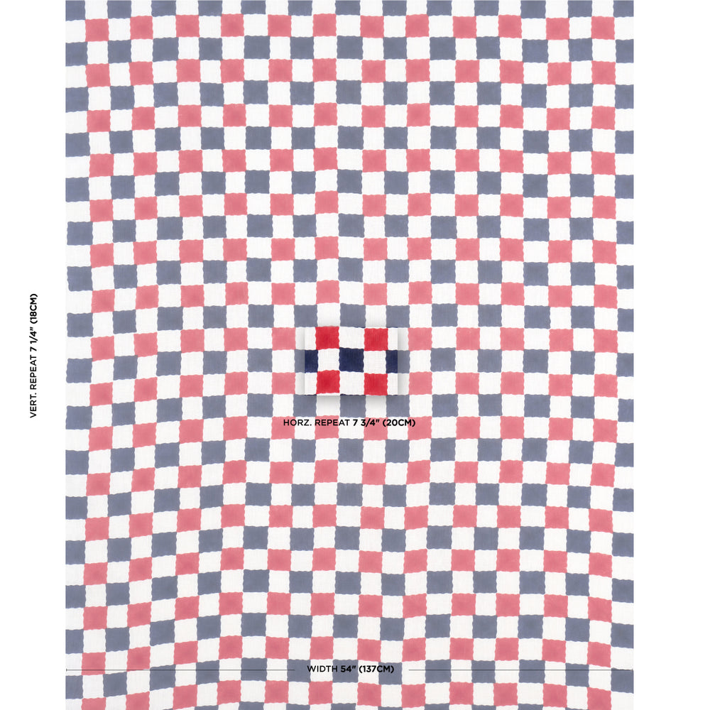 STAMPA A BLOCCO A MANO DI CHECKER | ROSSO/BLU MARINO