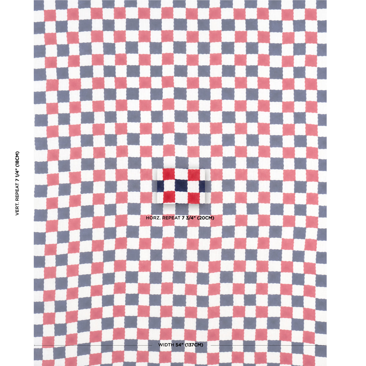 STAMPA A BLOCCO A MANO DI CHECKER | ROSSO/BLU MARINO