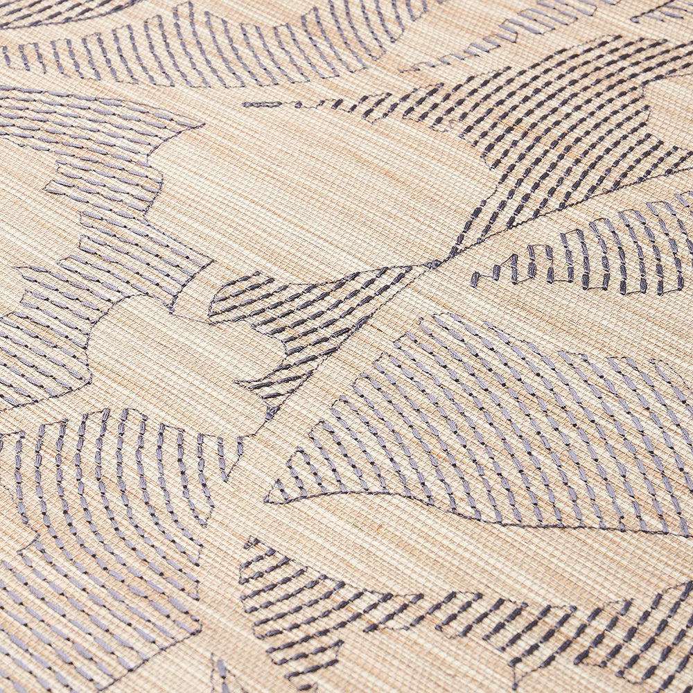FIORE RICAMATO KANTHA IN SISAL | CARBONIO