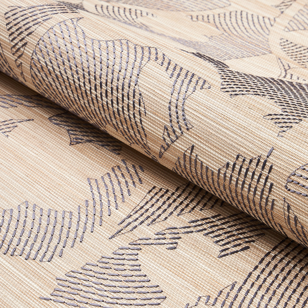 FIORE RICAMATO KANTHA IN SISAL | CARBONIO