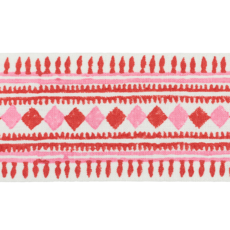 NASTRO IN LINO BLOCCATO A MANO TOULA | ROSSO E ROSA