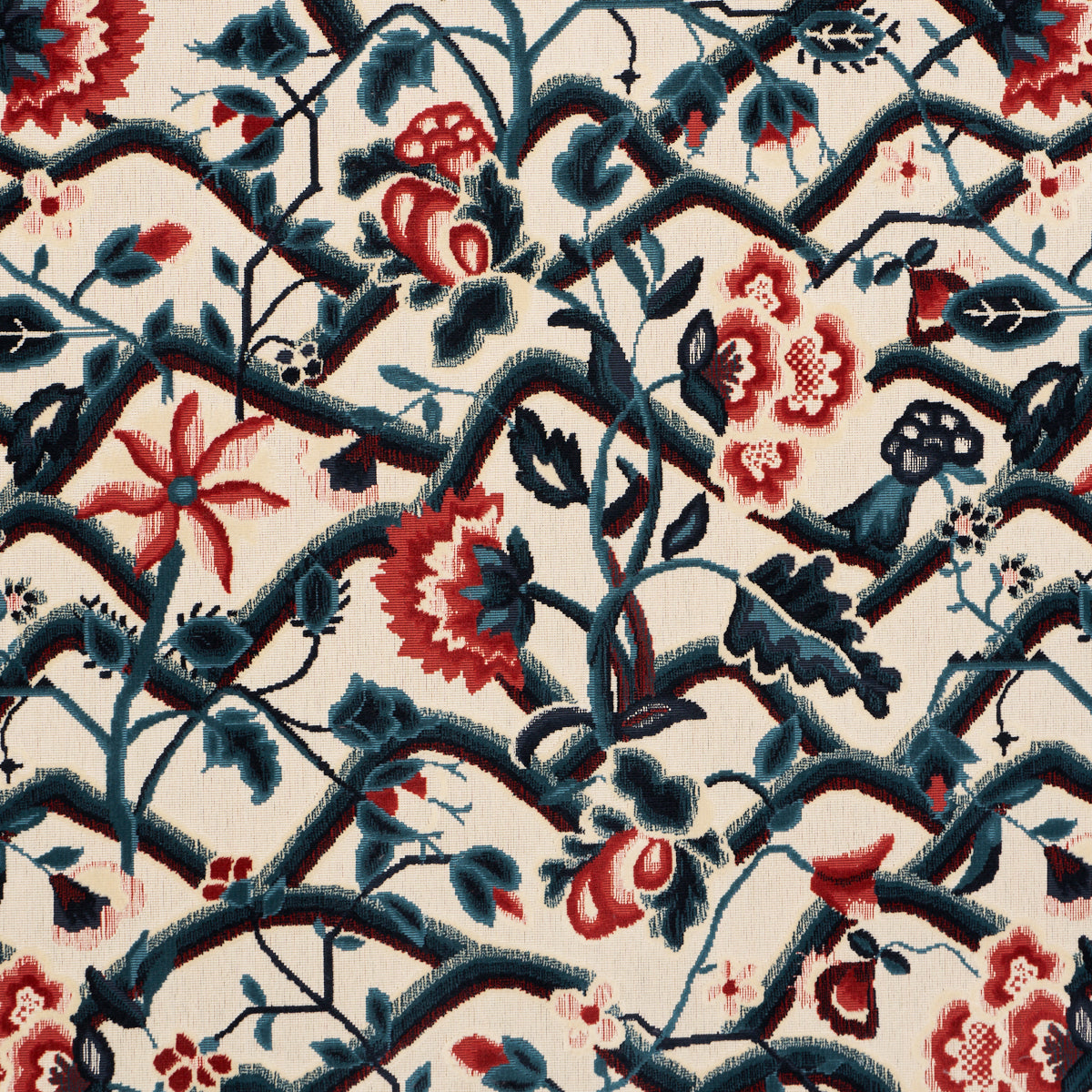 JACOBEAN GARDEN VELVET | Cinnabar & Peacock