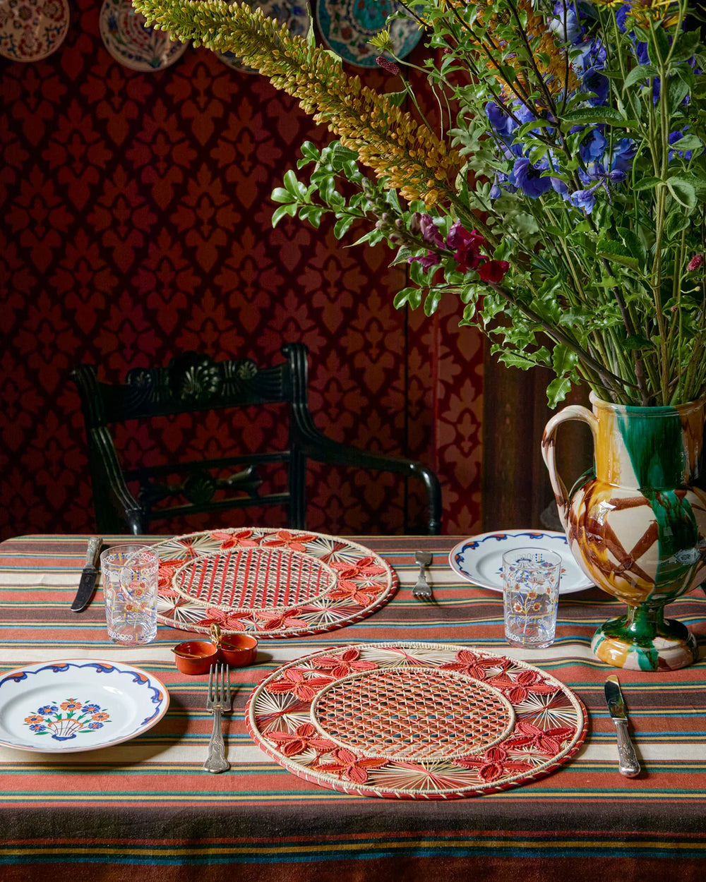 Cabana | Louloudi Woven Placemat, Burgundy and Natural