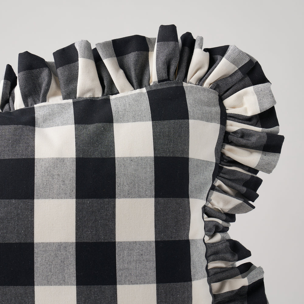 Cuscino Camden in cotone a quadri | Nero bianco