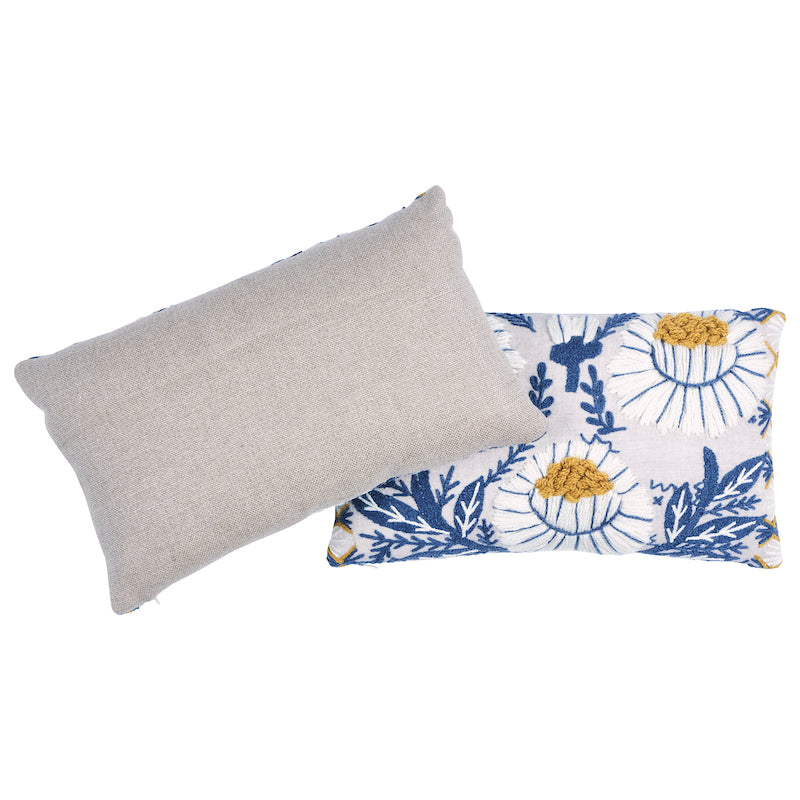 Cuscino ricamato Marguerite B | Blu e ocra