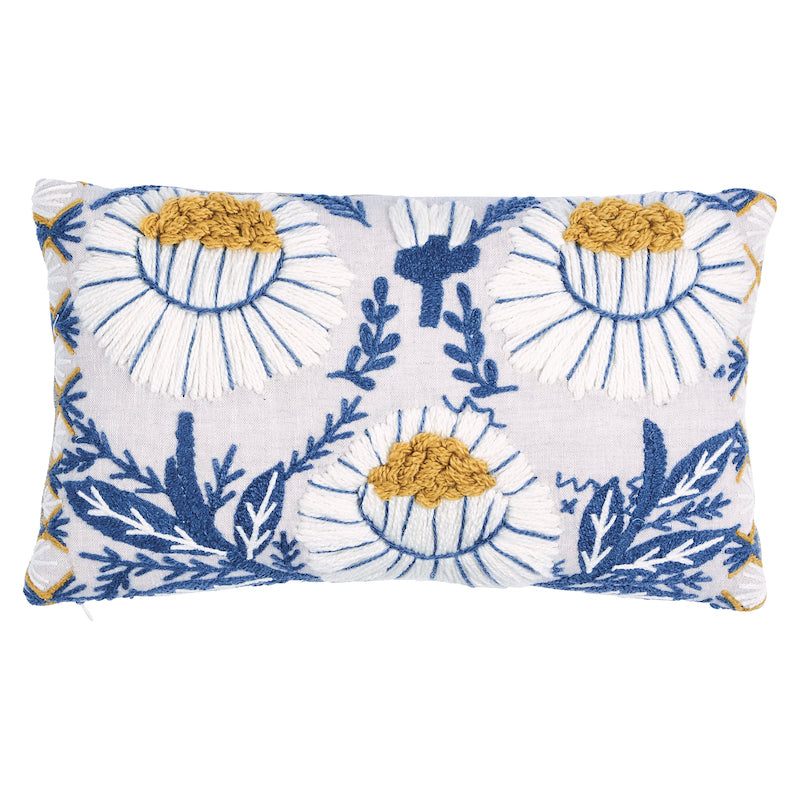 Cuscino ricamato Marguerite B | Blu e ocra