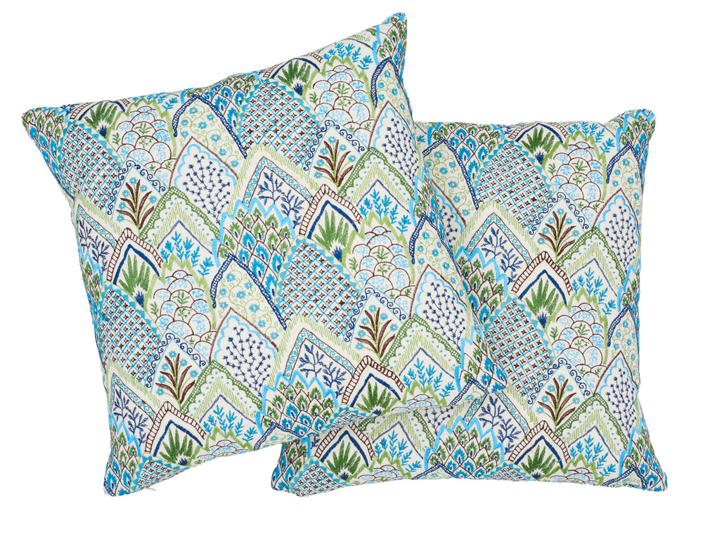 Cuscino ricamo Albizia | Blu verde