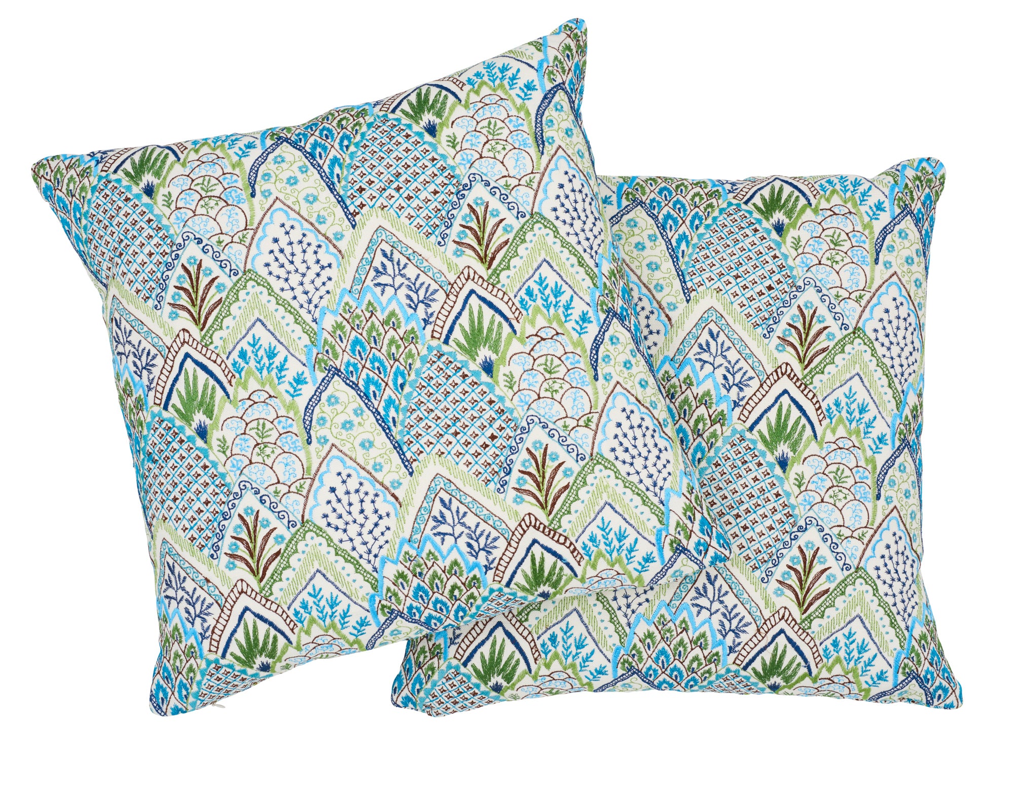 Cuscino ricamo Albizia | Blu verde