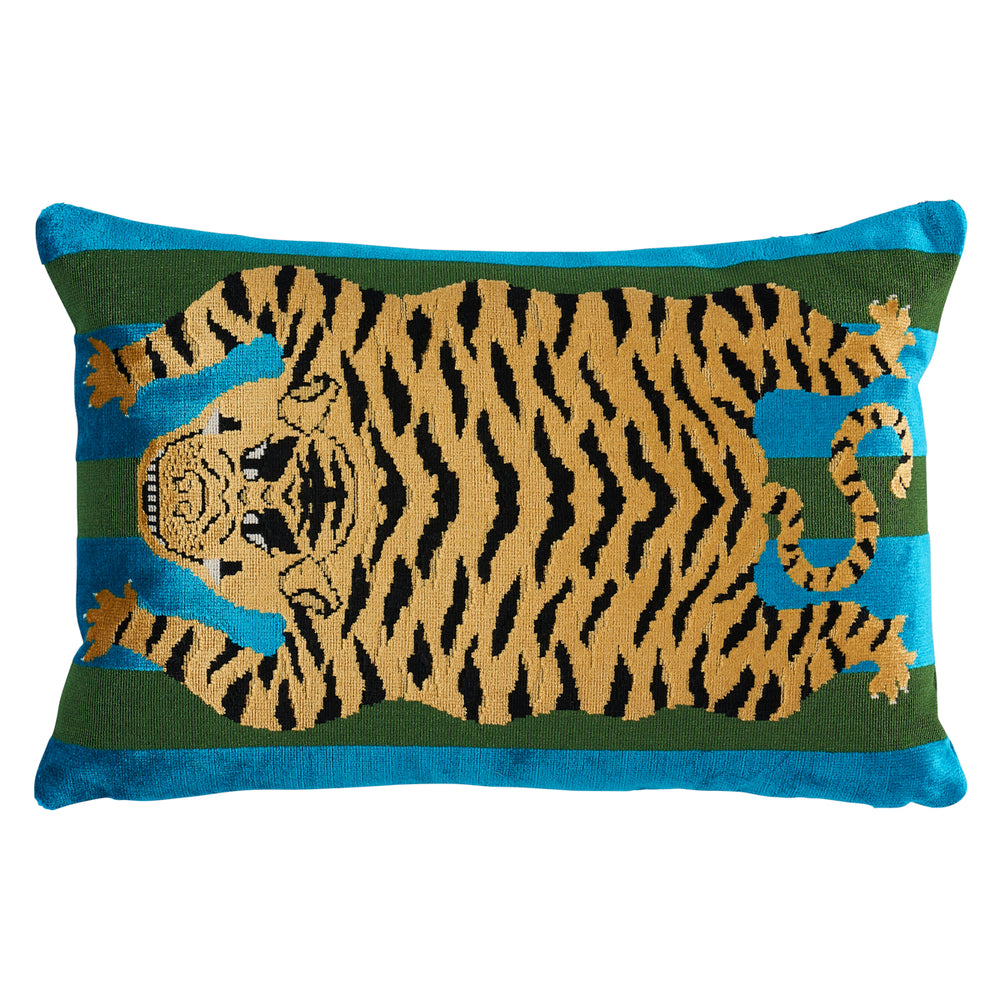 Jokhang Tiger Velvet Pillow | Peacock & Olive