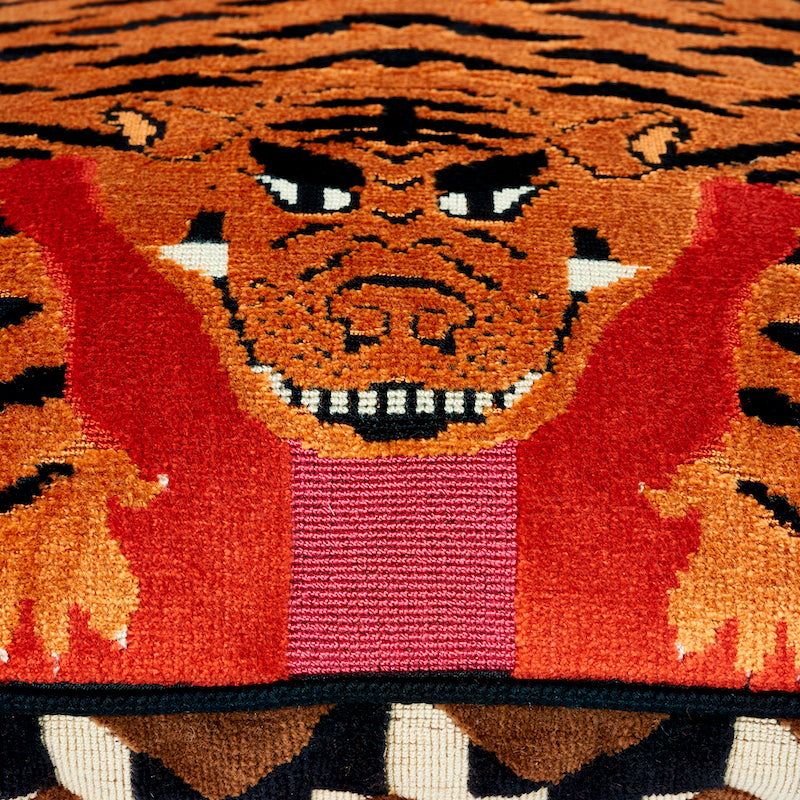 Cuscino in velluto tigre Jokhang | Rosso e rosa