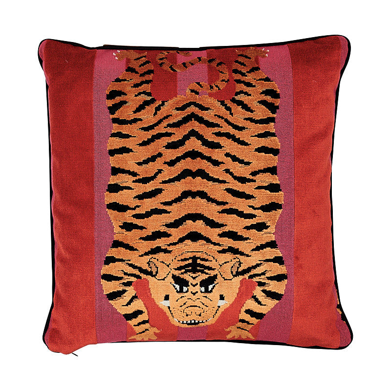 Cuscino in velluto tigre Jokhang | Rosso e rosa