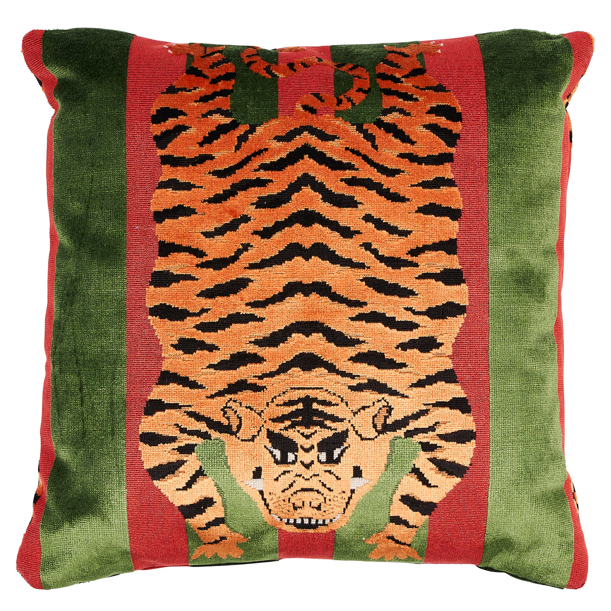 Cuscino in velluto tigre Jokhang | Rosso verde