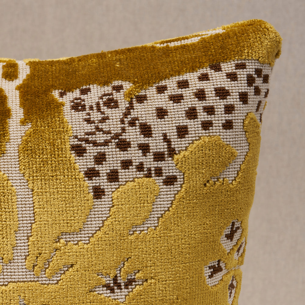Woodland Leopard Velvet Pillow - Gold