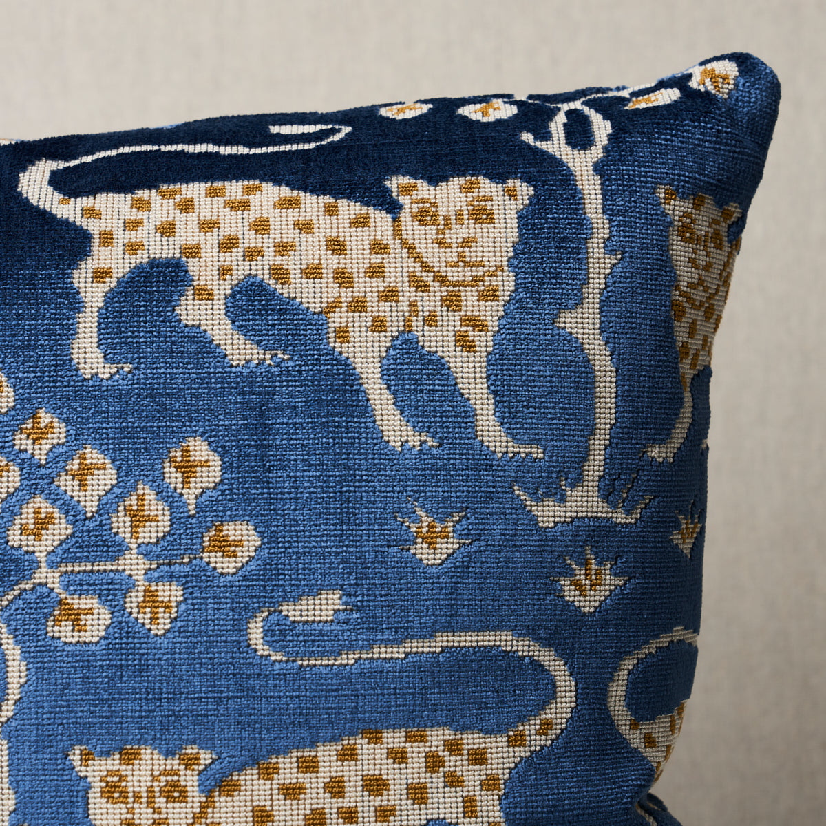 Woodland Leopard Velvet Pillow - Sapphire
