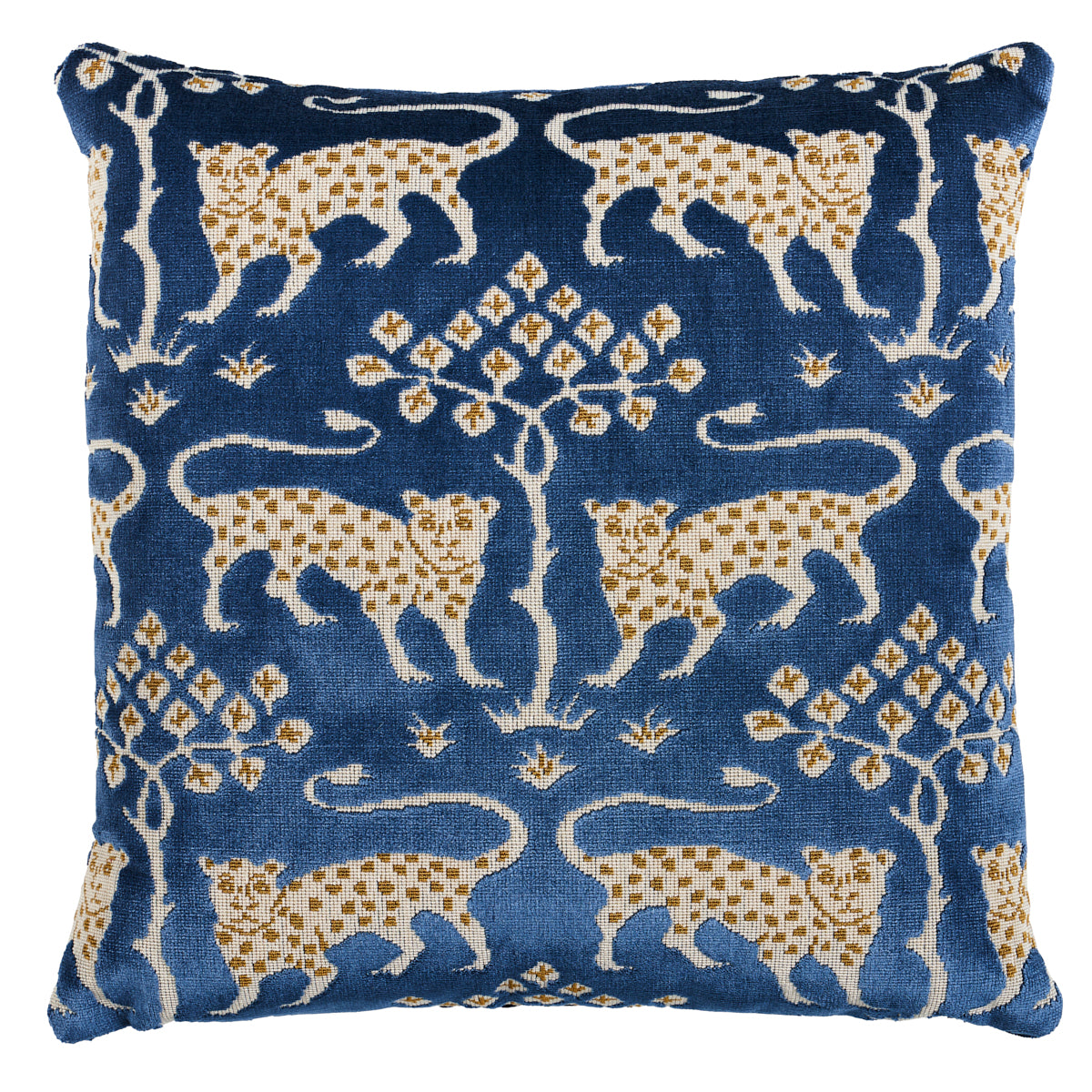 Woodland Leopard Velvet Pillow - Sapphire