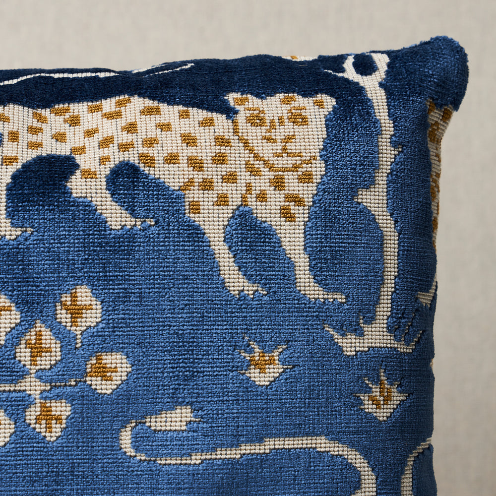 Woodland Leopard Velvet Pillow - Sapphire