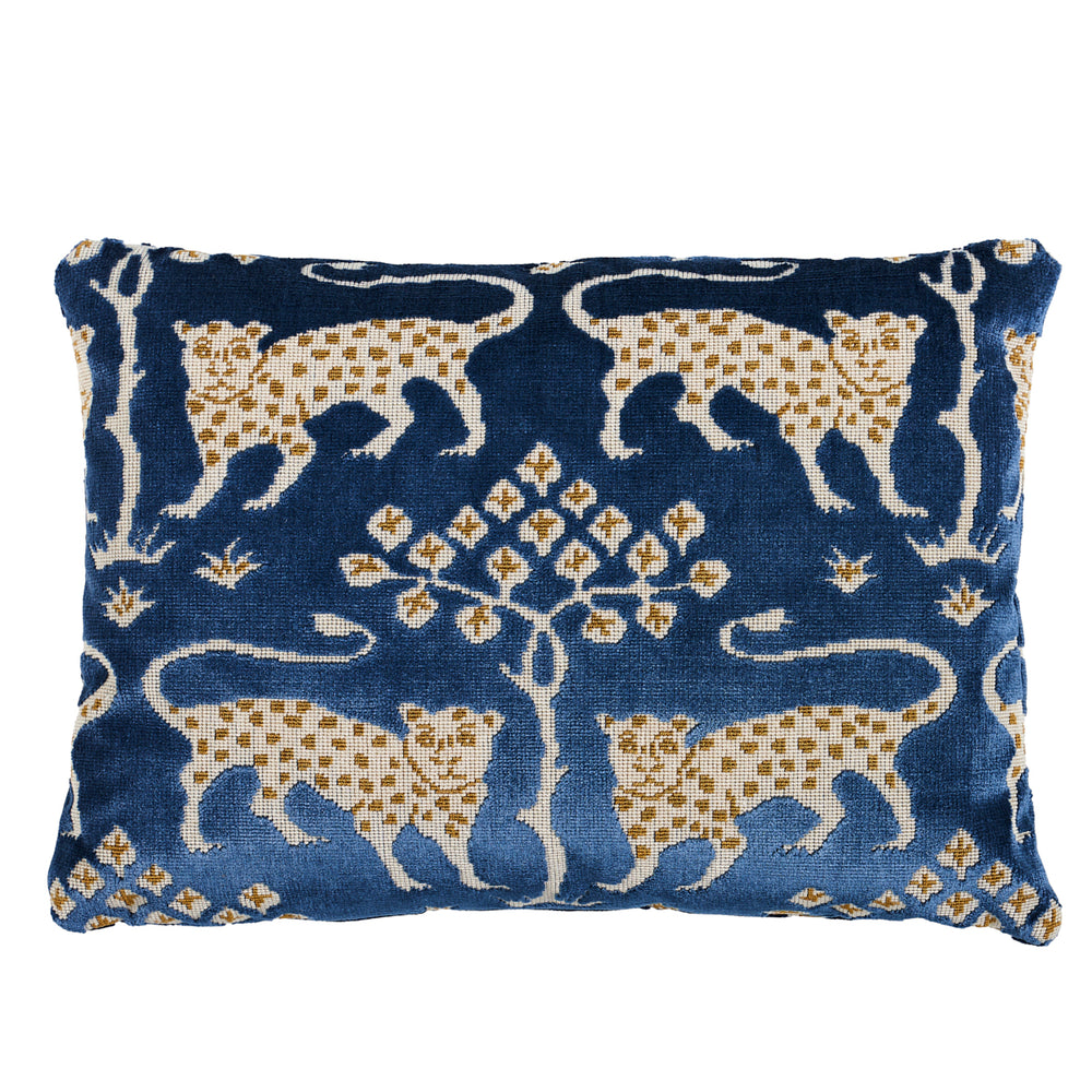 Woodland Leopard Velvet Pillow - Sapphire