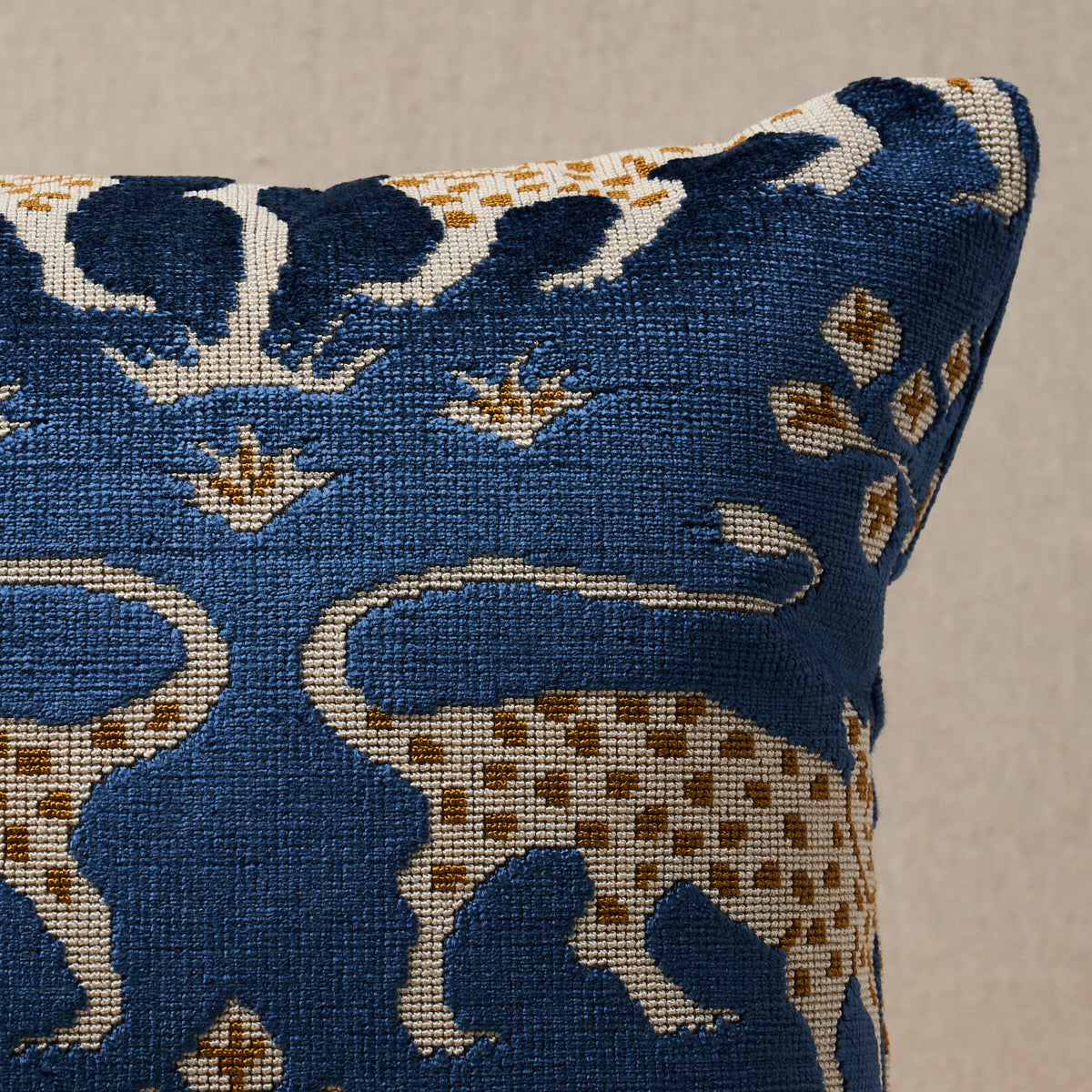 Woodland Leopard Velvet Pillow - Sapphire