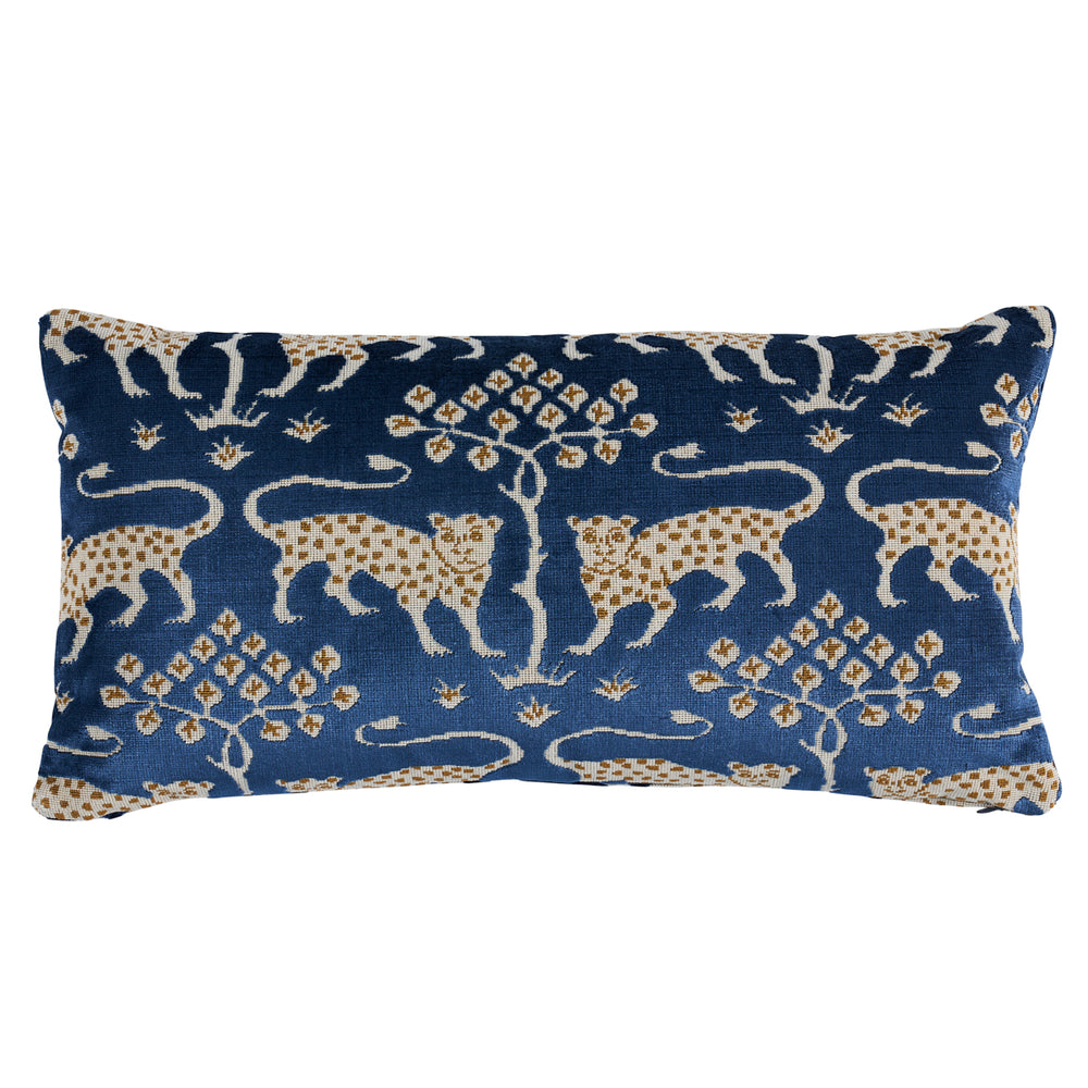 Woodland Leopard Velvet Pillow - Sapphire