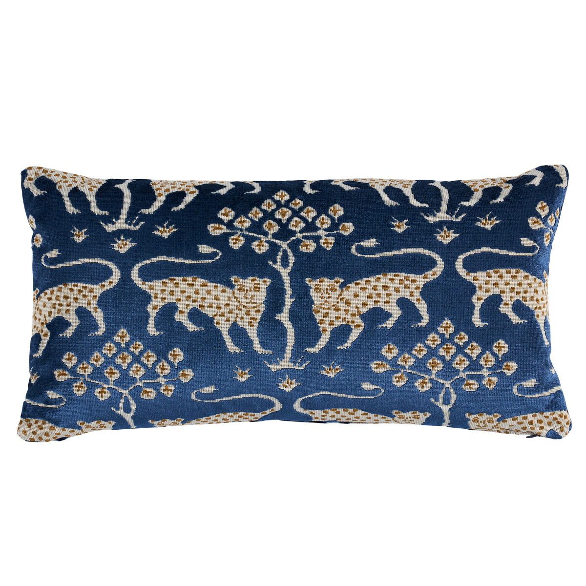Woodland Leopard Velvet Pillow - Sapphire