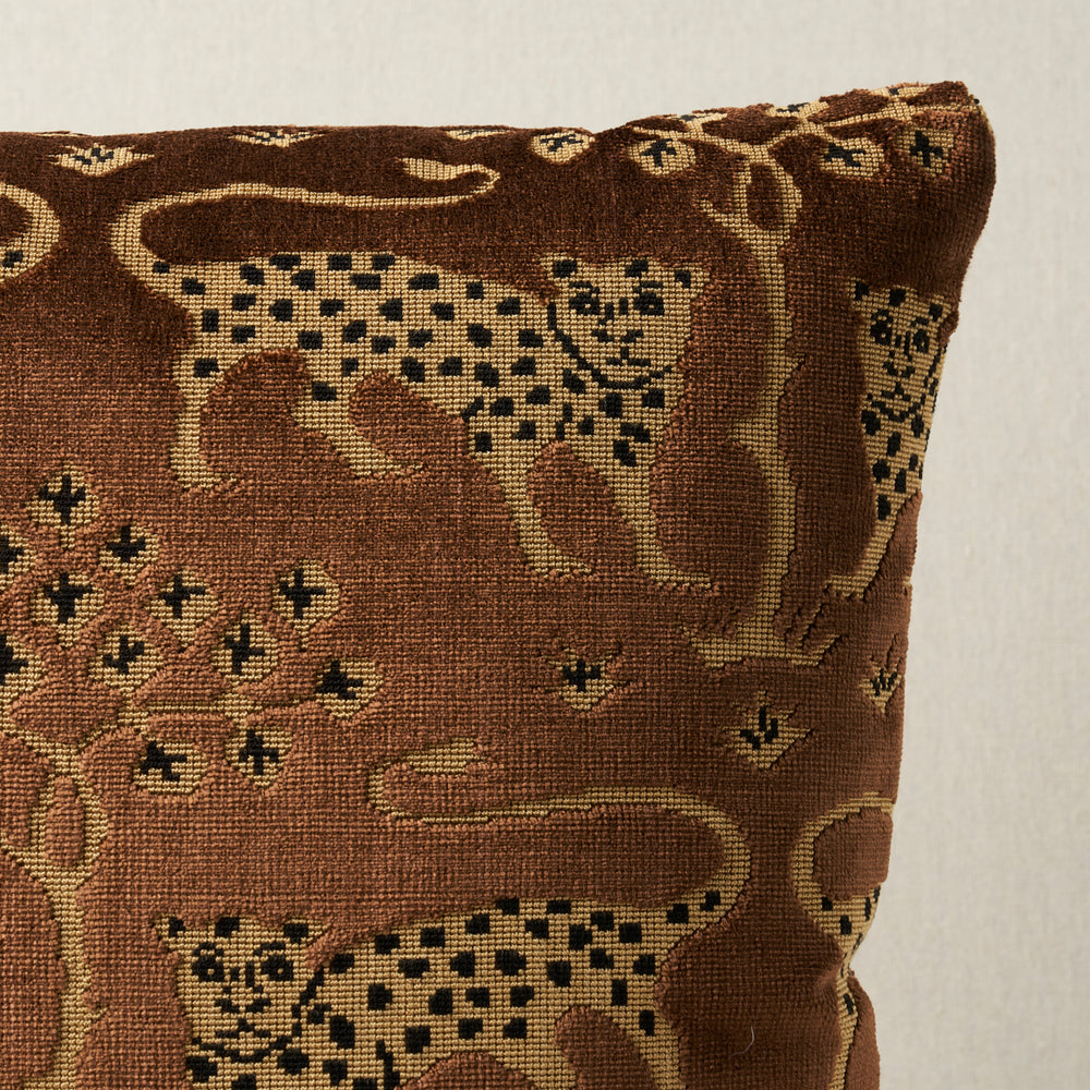 Woodland Leopard Velvet Pillow - Sepia