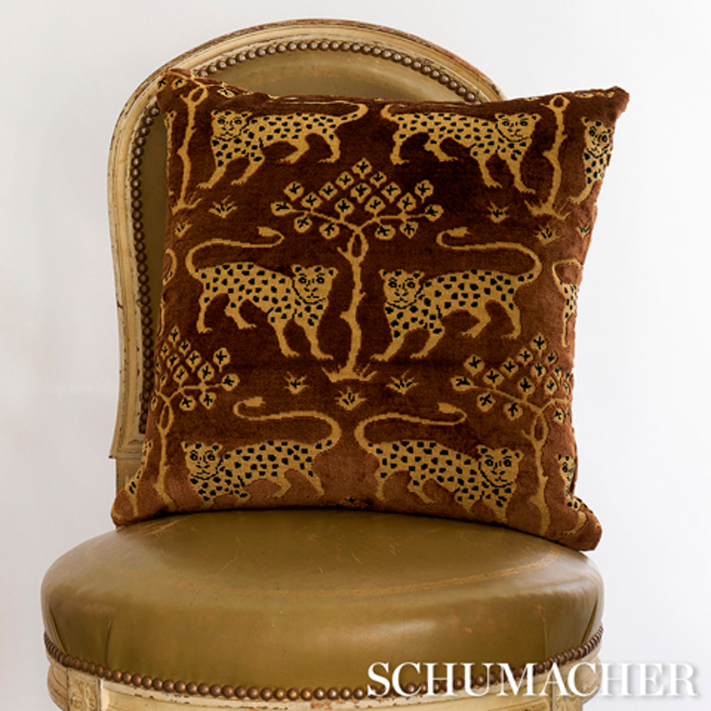 Woodland Leopard Velvet Pillow - Sepia