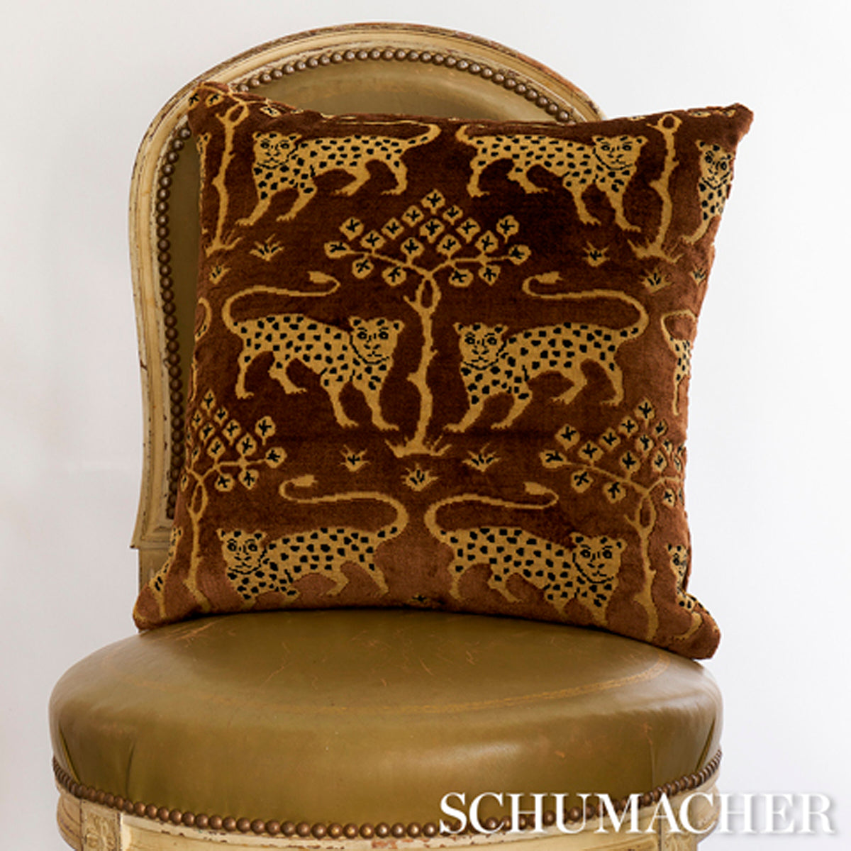Woodland Leopard Velvet Pillow - Sepia