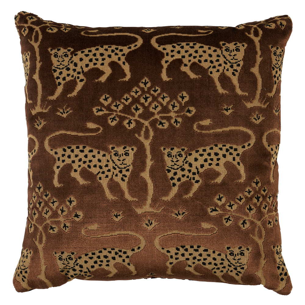 Woodland Leopard Velvet Pillow - Sepia