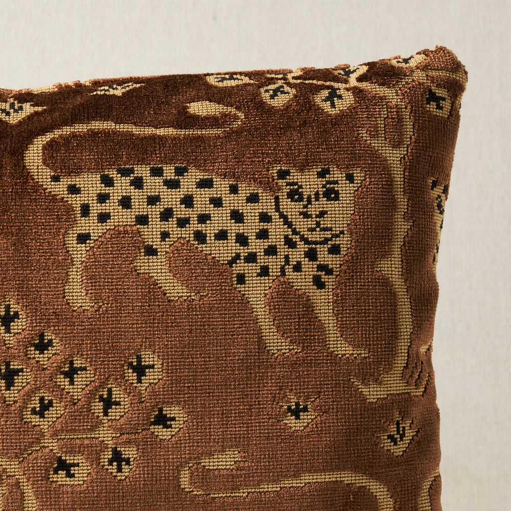 Woodland Leopard Velvet Pillow - Sepia