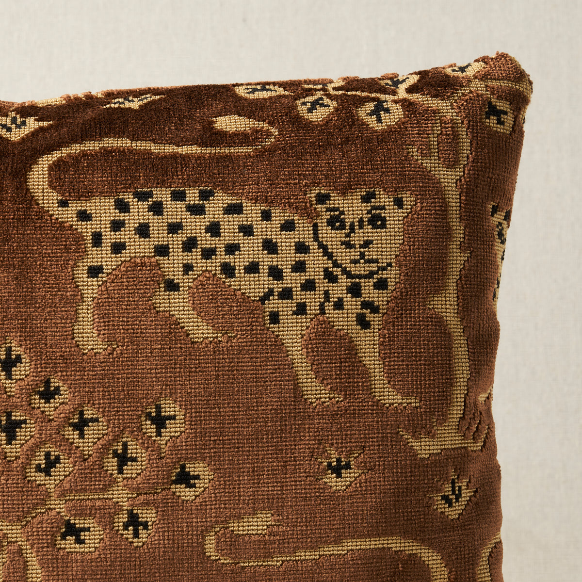 Woodland Leopard Velvet Pillow - Sepia
