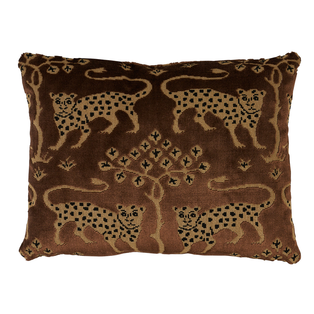 Woodland Leopard Velvet Pillow - Sepia