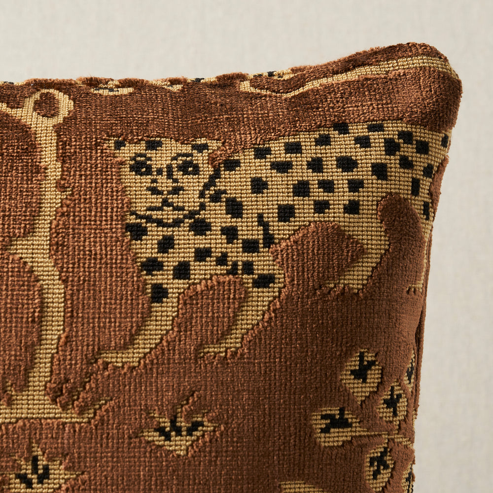 Woodland Leopard Velvet Pillow - Sepia