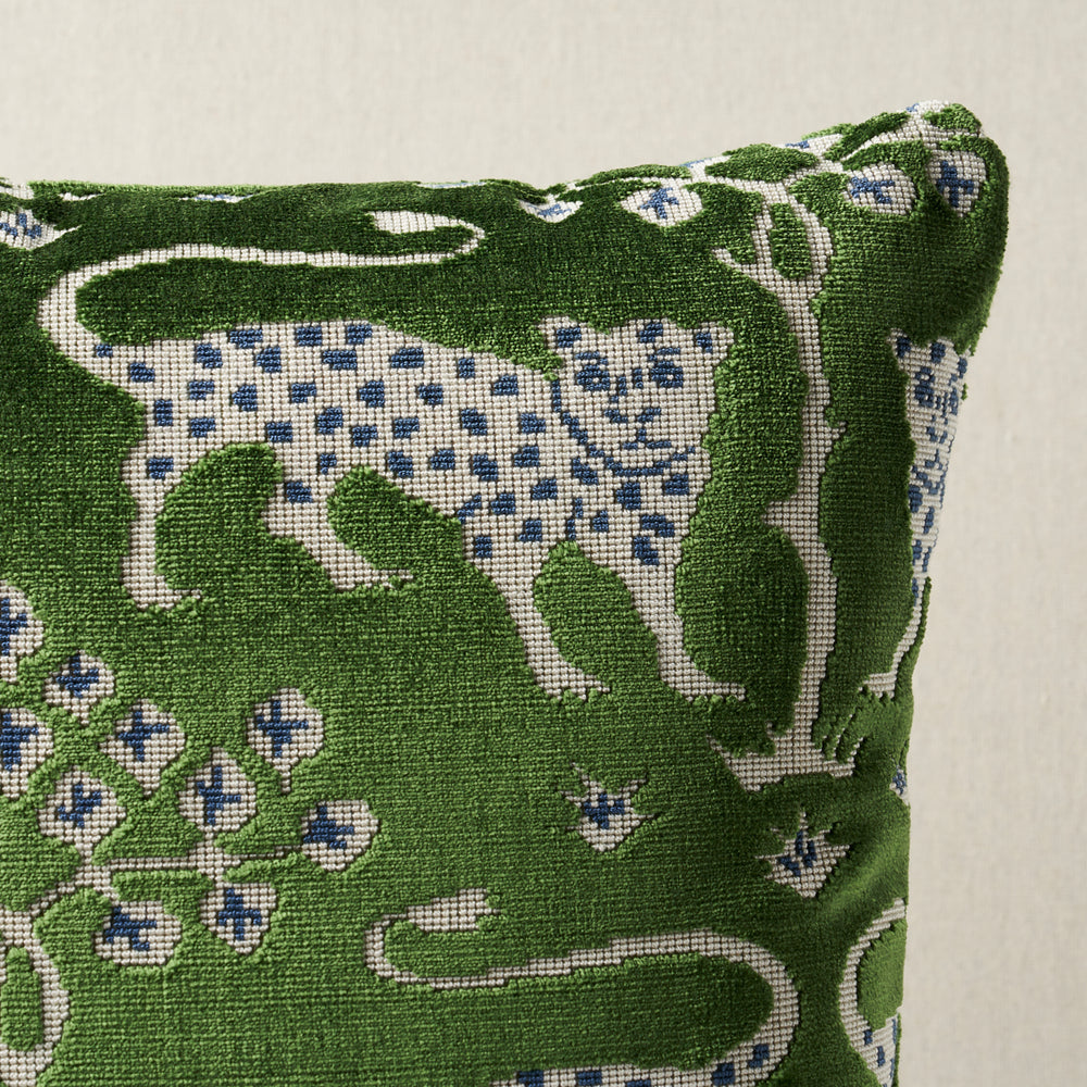 Woodland Leopard Velvet Pillow - Emerald
