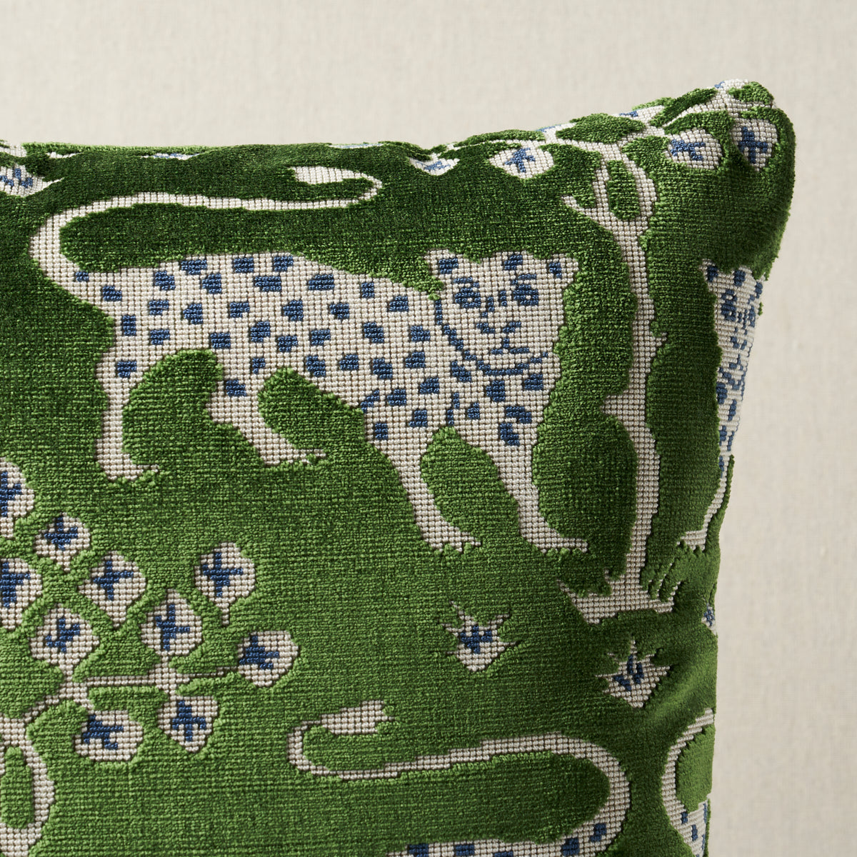 Woodland Leopard Velvet Pillow - Emerald