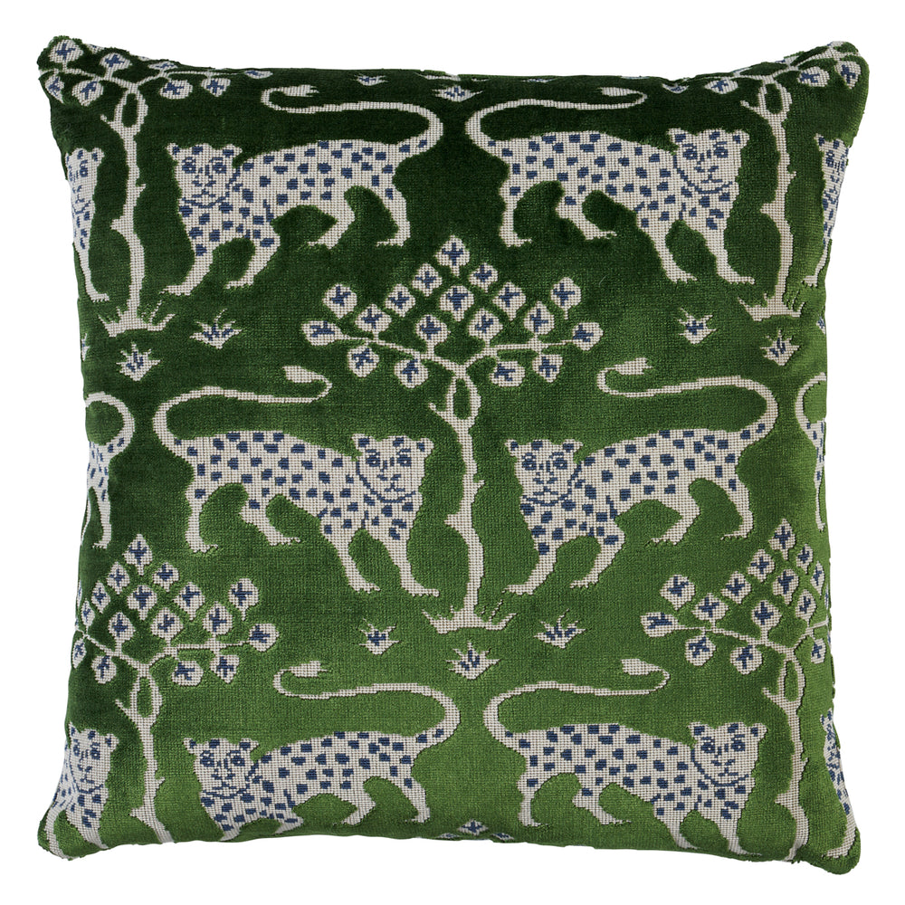 Woodland Leopard Velvet Pillow - Emerald
