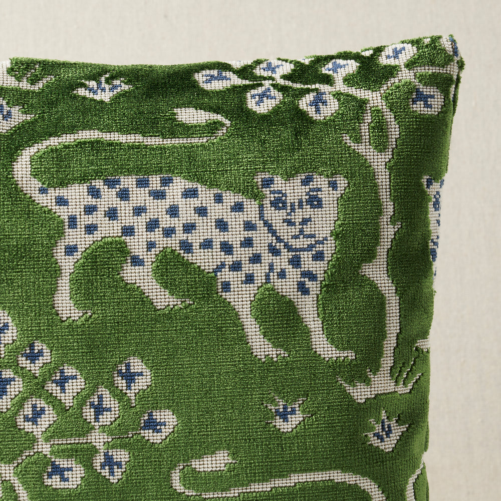 Woodland Leopard Velvet Pillow - Emerald