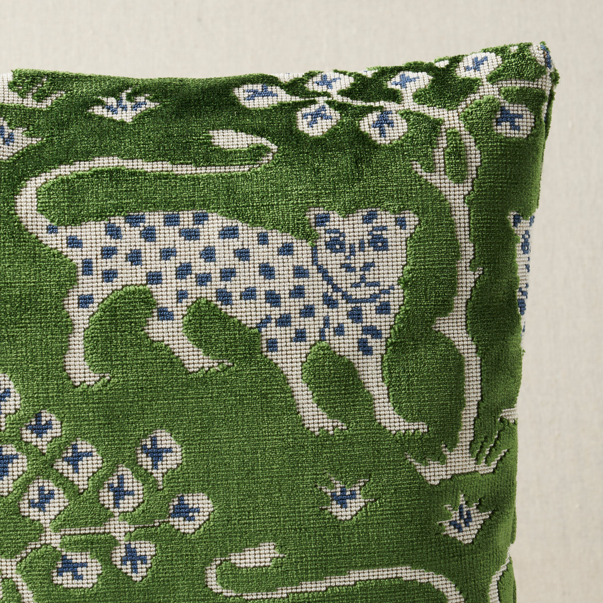 Woodland Leopard Velvet Pillow - Emerald