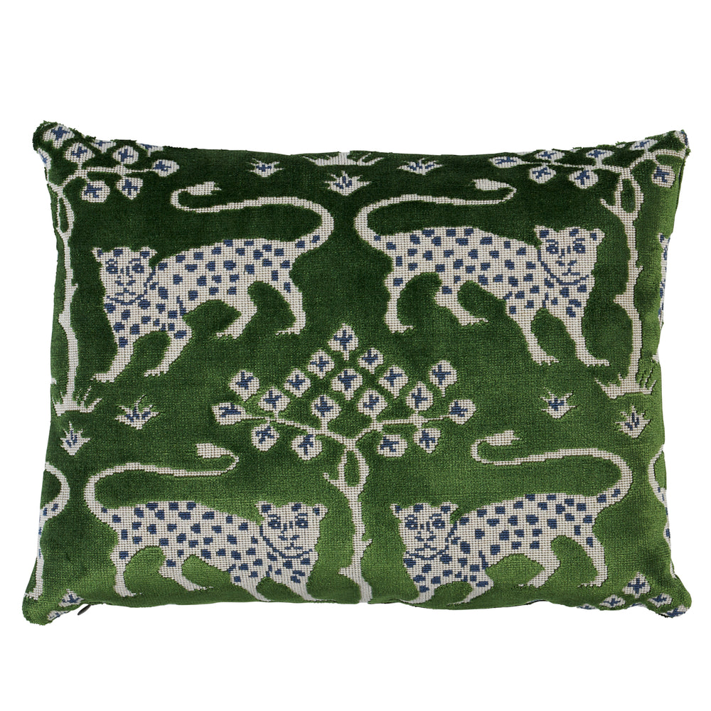 Woodland Leopard Velvet Pillow - Emerald