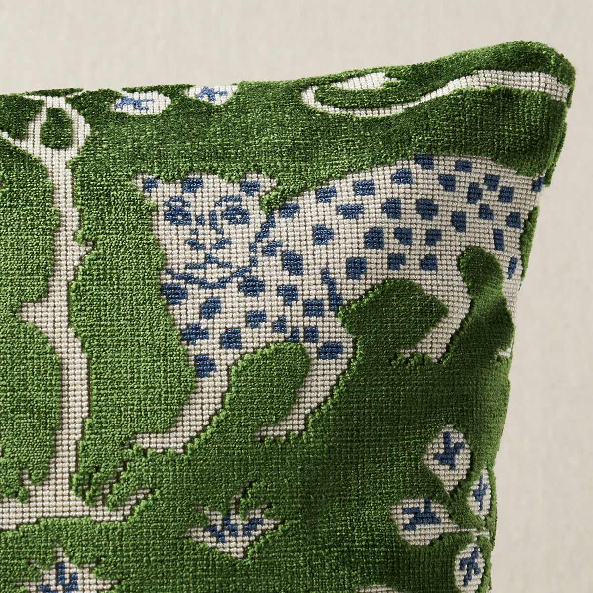 Woodland Leopard Velvet Pillow - Emerald