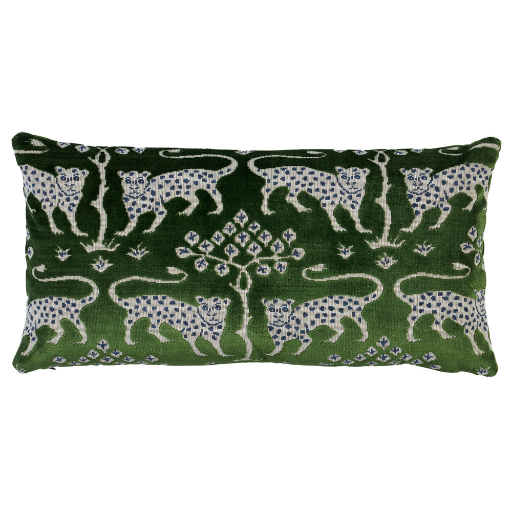 Woodland Leopard Velvet Pillow - Emerald