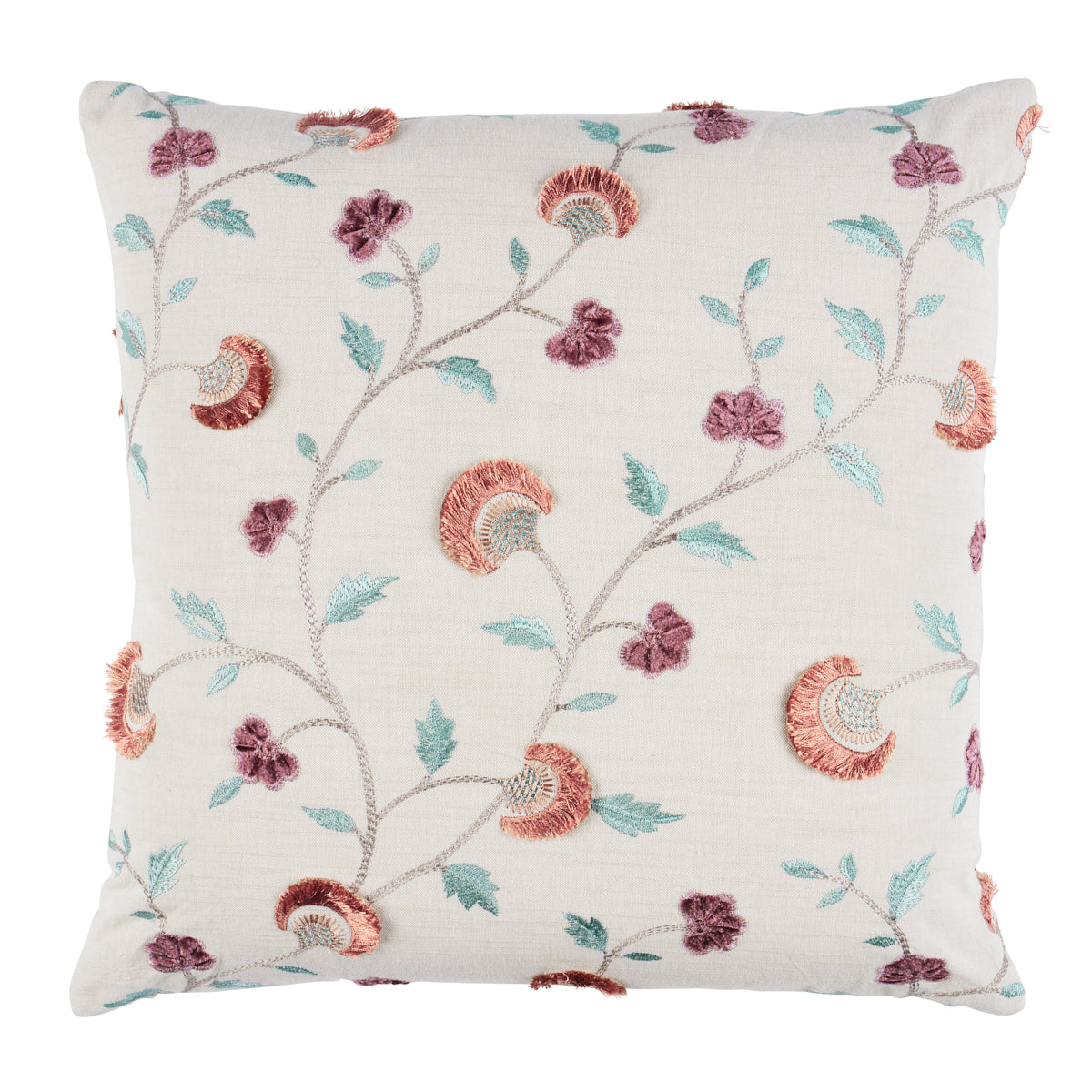 Cuscino ricamato Iyla | Rosa e naturale