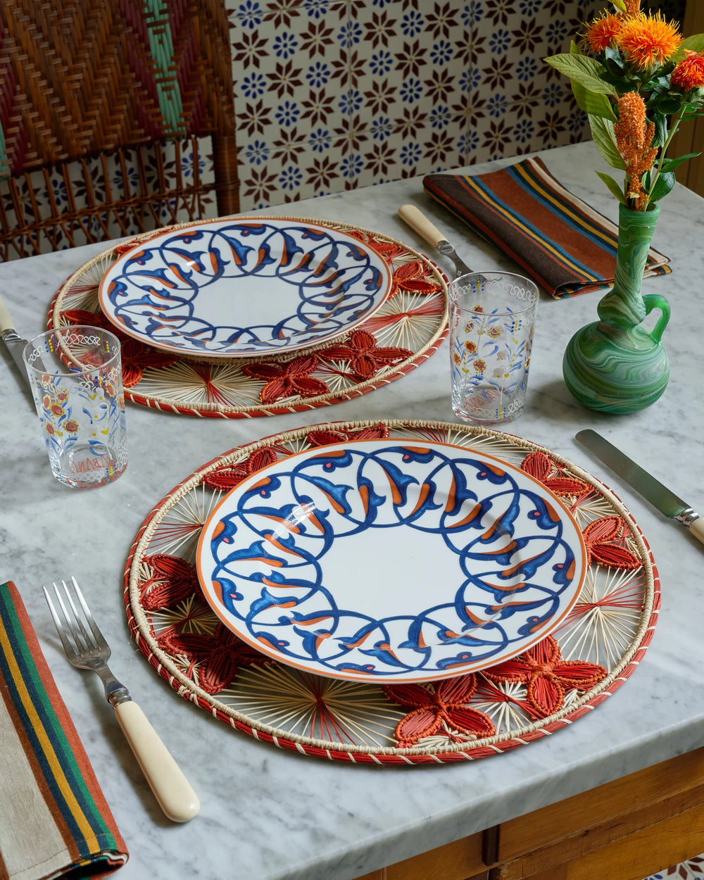 Cabana | Louloudi Woven Placemat, Burgundy and Natural